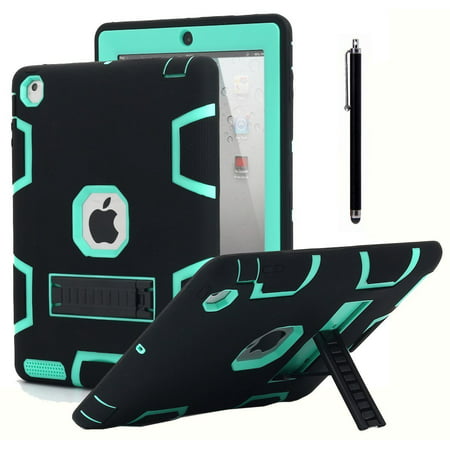 Black Mint Heavy Duty Hybrid Shockproof Hard Case Cover Rubber Stand For iPad 2 3
