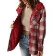thumbnail image 2 of Women'S Plaid Jacket Long Sleeve Button Down Fleece Hooded Jackets Warm Coat Red Checkered XXL, 2 of 7