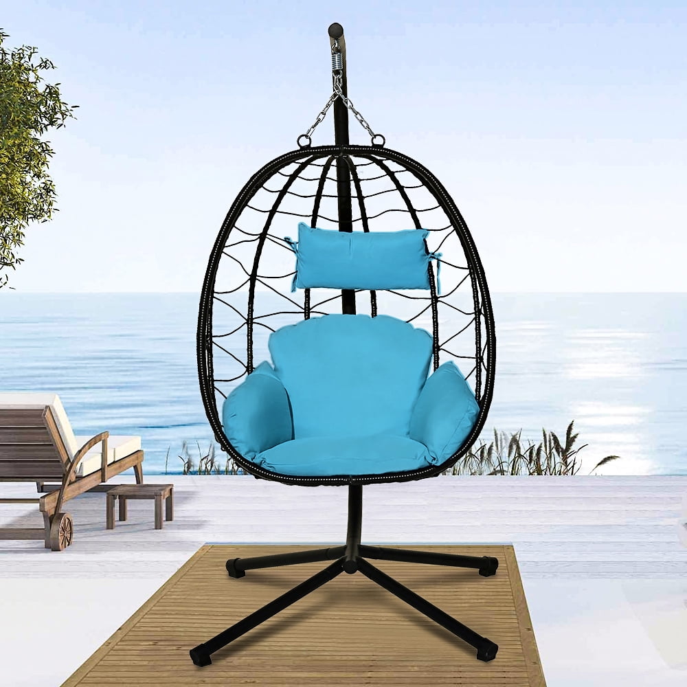 Outdoor Egg Chair Patio Furniture, Hanging Wicker Egg Chair with Stand