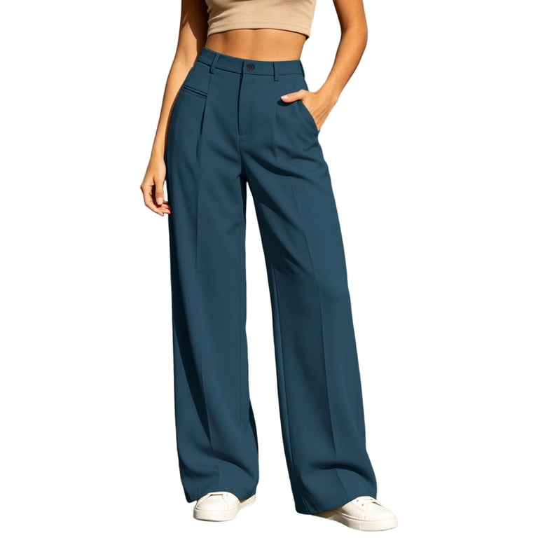 high waisted navy blue dress pants SECOLI Women's Straight Wide Leg Trousers Pants Navy Blue Elegant Straight Leg Pants at Amazon Women's Clothing store