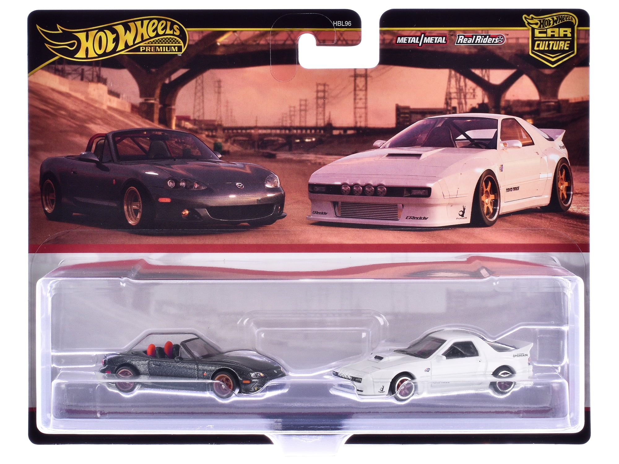Mazda Mazdaspeed Miata Gray Metallic and Mazda RX7 FC Pandem White "Car Culture" Set of 2 Cars Die Cast Model Cars by Hot Wheels