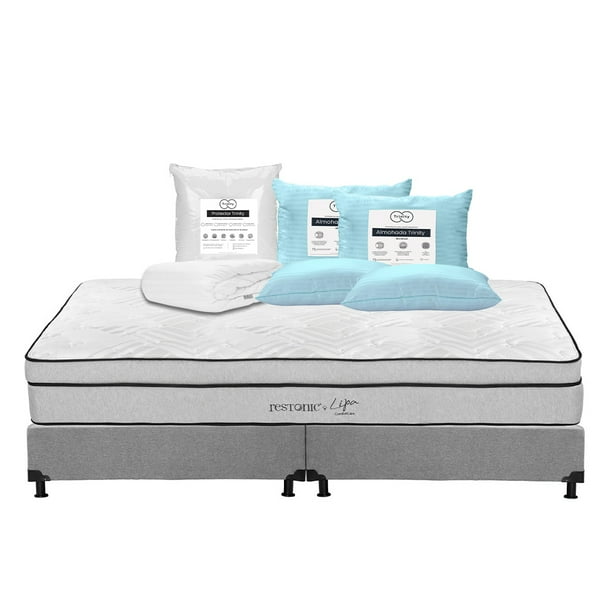 Colchón King Size Lipa Restonic + Box + 2 Almohadas Trinity + Protector de Colchón Trinity
