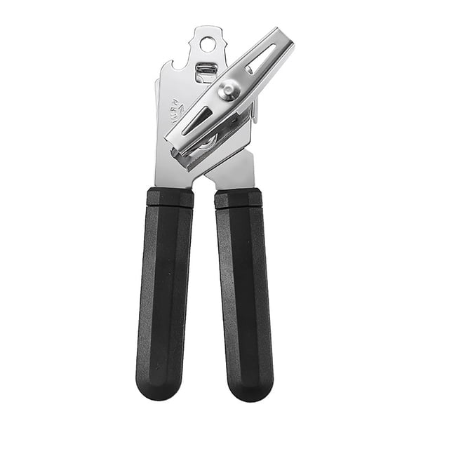 Abrelatas de acero inoxidable con abridor de botellas y palanca para tapas. Abrelatas manual resistente para cocina. Mango ergonómico antideslizante. Abre latas de verduras, carne, pescado, comida