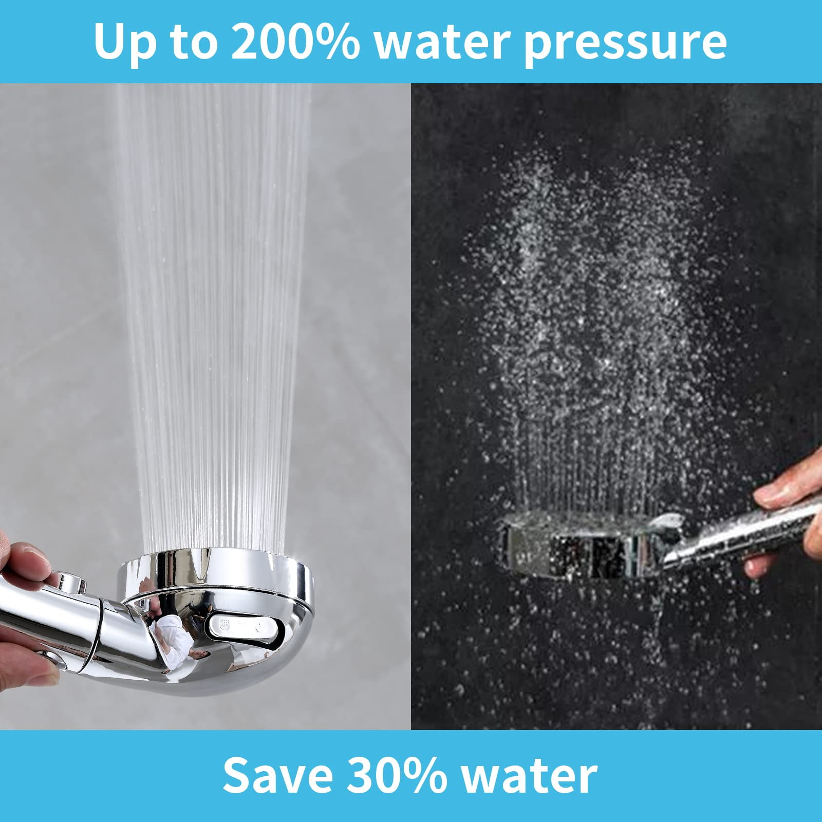 High Pressure Shower Head, Angle-Adjustable Water Saving Body Sprays Detachable Shower Head with Adjustable Holder silver
