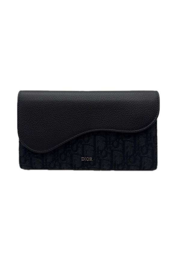 Pre-Owned Christian Dior Oblique Jacquard Grained Calfskin Saddle Long Wallet 2ADBC321YKS -...