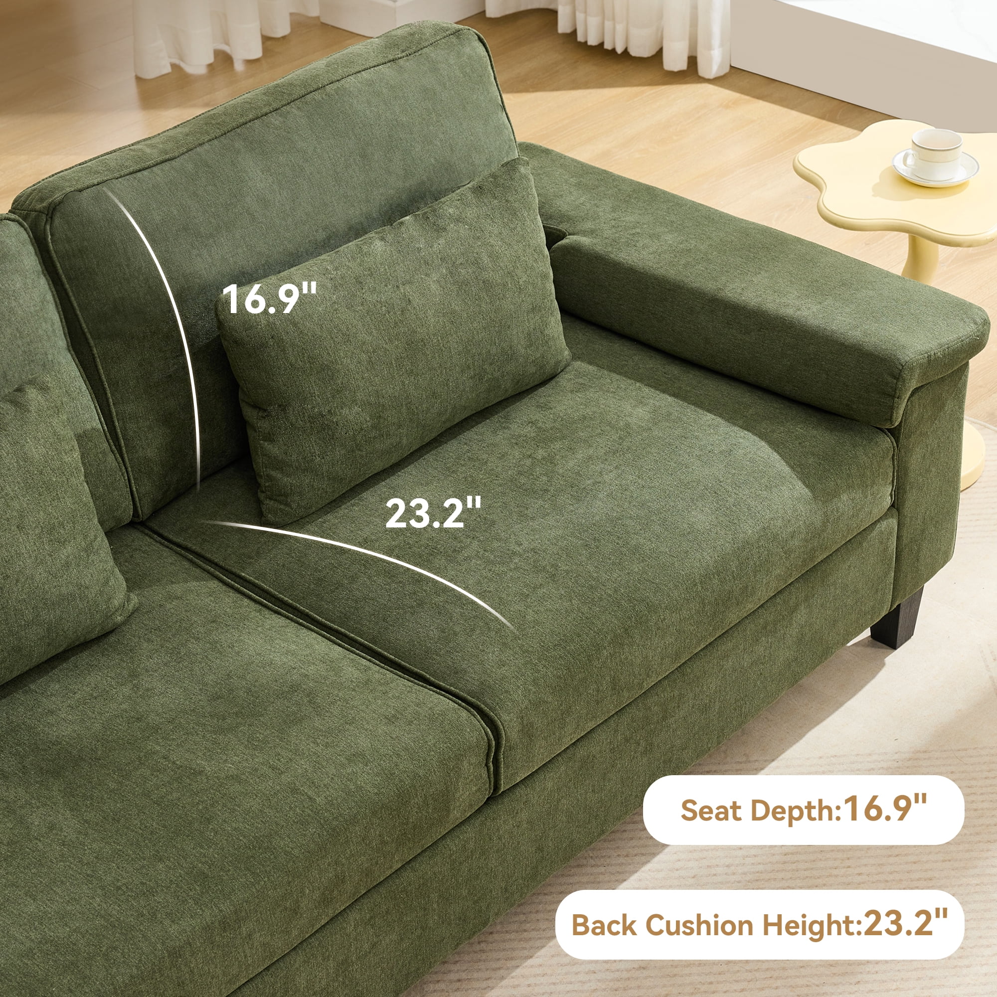 79" Modern Deep Seat Sofa for Living Room with Adjustable Armrests & USB/Type-C Charging Ports ,3-Seater Loveseat for Apartment, Home Office