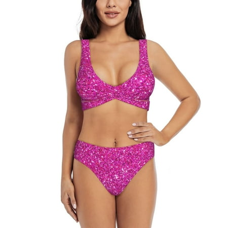 Balery Rose Red Glitter Women s Bikini Set - Sexy Two Piece Swimsuit with Adjustable Straps and High Waisted Bottoms-XX-Large