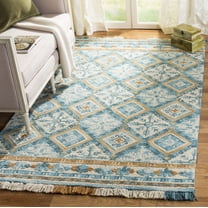 SAFAVIEH Blossom Keighley Geometric Fringe Wool Area Rug, Ivory/Teal, 4' x 6'