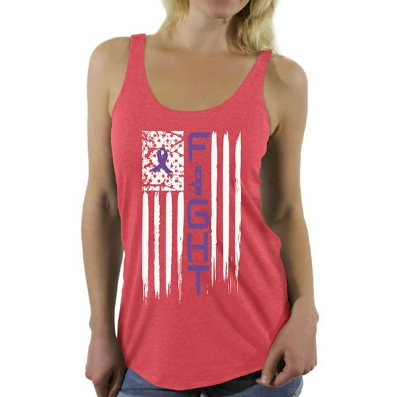 Awkward Styles Women's Fight Cancer Graphic Racerback Tank Tops USA Flag Purple Ribbon for Awareness