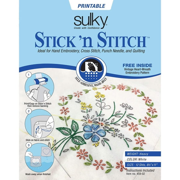 Stick N Stitch Self Adhesive Wash Away Stabilizer Twelve Sheets of 8-1/2 x 11