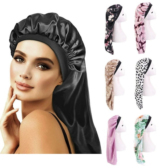 Ludlz Women Hair Extra Long Satin Bonnet Sleep Cap Double Layer Silky Hair Bonnet for Braids,Curly,Long Hair- Soft Elastic Band