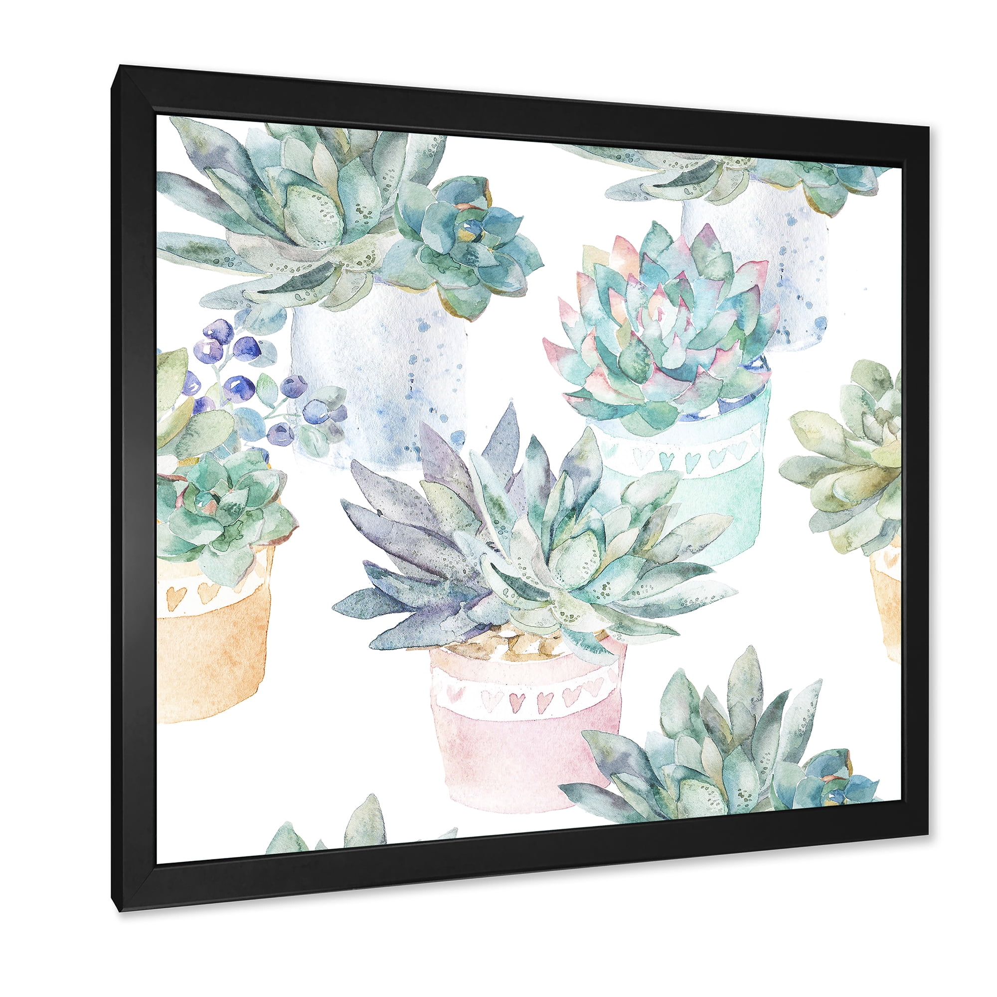 Designart 'Pastel Toned Succulent Housplants in Flowerpots' Traditional Framed Art Print