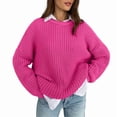 thumbnail image 3 of Womens Sweaters Fall Oversized Chunky Knitted Pullover Sweater Casual Long Sleeve Crewneck Cute Sweaters Rose Red S, 3 of 8