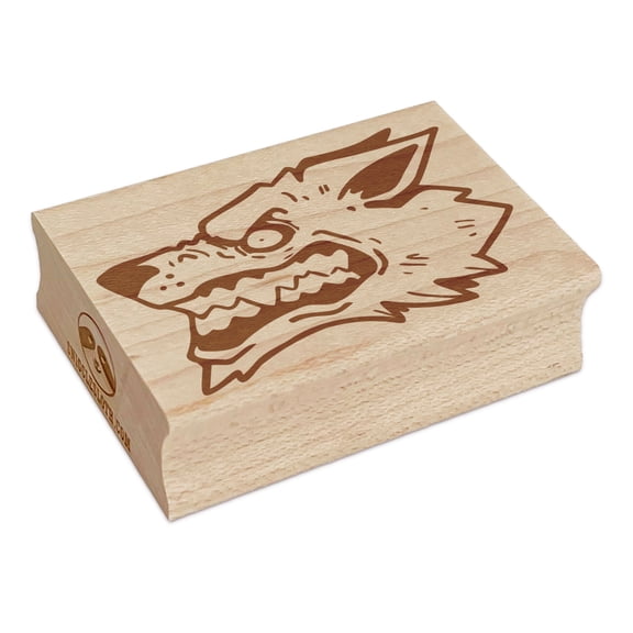 Snarling Angry Wolf Head Rectangle Rubber Stamp Stamping Scrapbooking Crafting - Large 2.5in