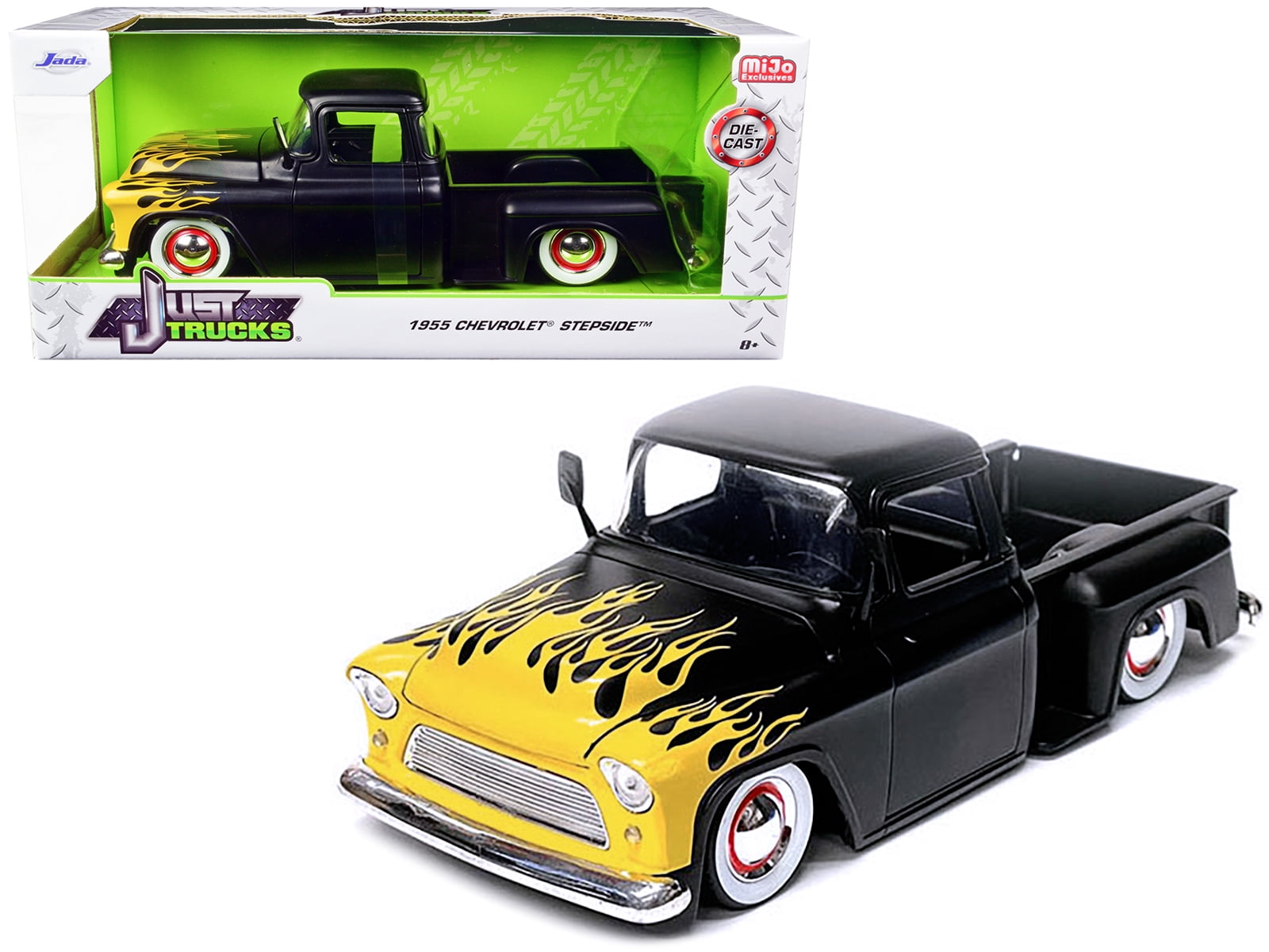 Jada 1953 Chevy 3100 Pickup Diecast Toy, Silver/Black Flames