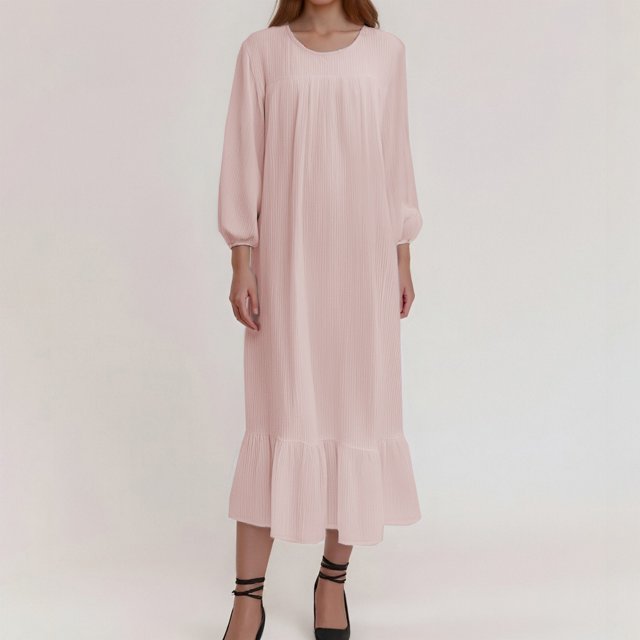 WILLBEST Vestidos Nuevas Túnicas Largas Para Mujer Para Primavera Y Otoño Con Mangas Largas, Vestido Largo Retro Con Color Sólido Y Dobladillo Con Volantes.
