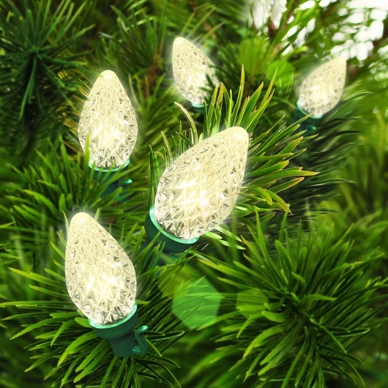 Holiday Time 25-Count Warm White Ultra Bright Diamond-Cut LED C7 Christmas Lights, with Green Wire, 14.1'