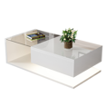 thumbnail image 1 of Modern White Coffee Table with LED Lights & Storage | 39.4" Living Room Side Table with Tempered Glass Top & Particle Board Construction, 1 of 15