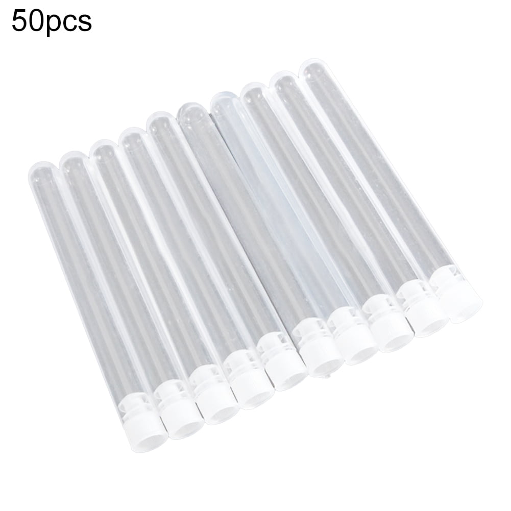 50Pcs 12x100mm Transparent Clear Plastic Test Tubes Vials+Push Caps Set 