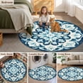 thumbnail image 5 of Round Rugs 3.3Ft, Boho Teal Floral Round Area Rug Washable Indoor Throw Carpet, Ethnic Southwestern Vintage Soft Non Slip Circle Rug for Laundry Room Patio Home Decor Aesthetic, 5 of 8