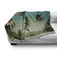 thumbnail image 3 of Palm Soft Flannel Fleece Throw Blanket, Retro Summer Inspired Grunge Landscape Image with Tall Trees and Ombre Effect Sky, Cozy Plush for Indoor and Outdoor Use, 50" x 70", Multicolor, by Ambesonne, 3 of 6