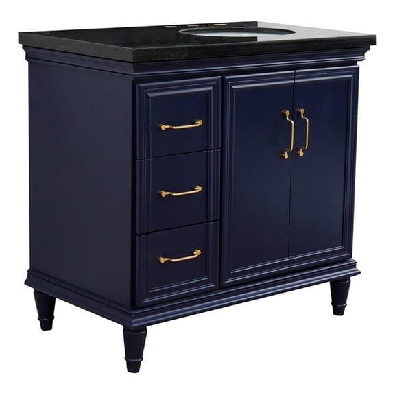 37 in. Single Wooden Vanity  Blue Black Galaxy Oval Right Door.Right Sink
