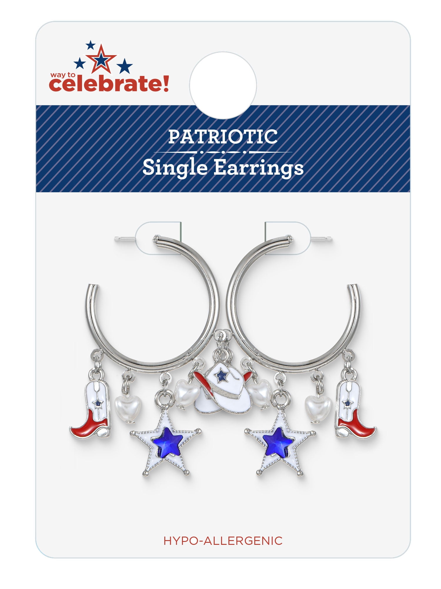 Way to Celebrate Americana Silver Western Charmy Hoop Earrings