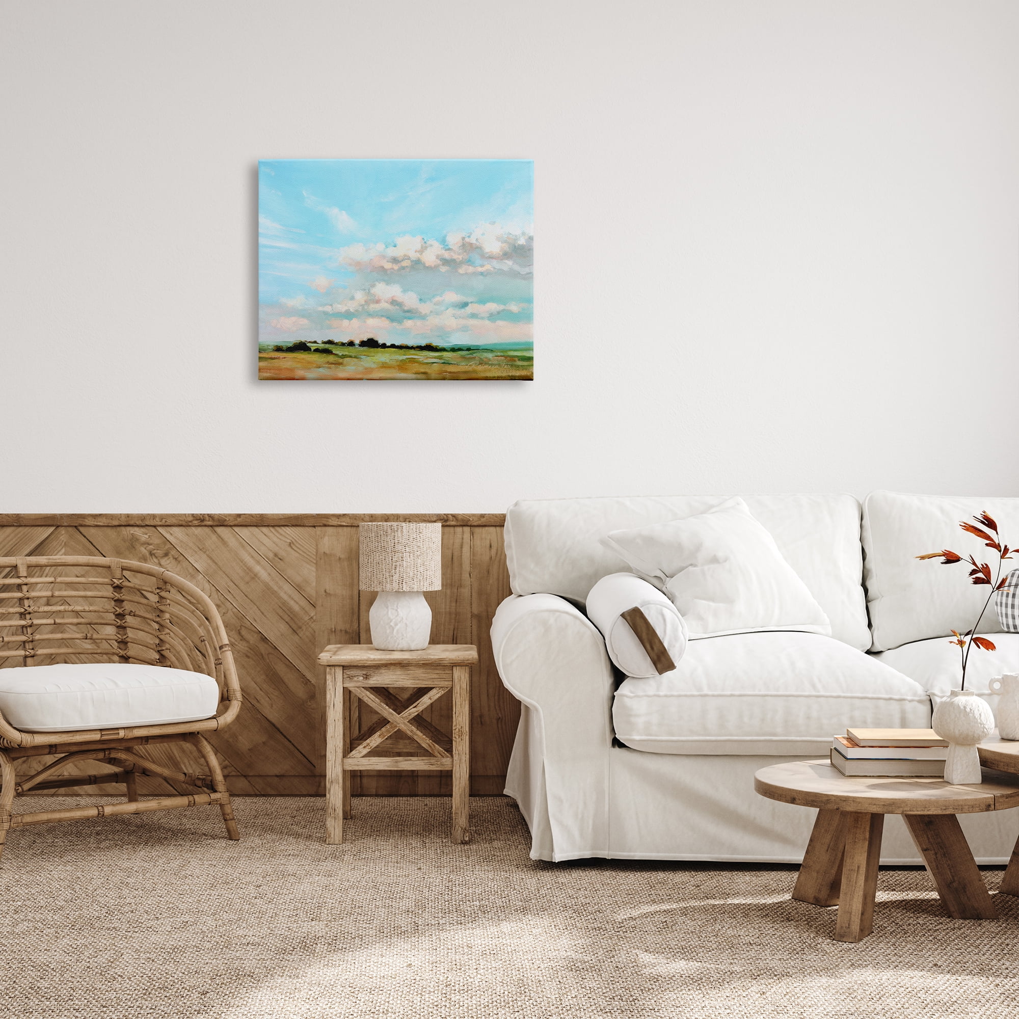 Stupell Industries Cloudy Landscape Painting Nature Painting Gallery Wrapped Canvas Print Wall Art, 30 x 24