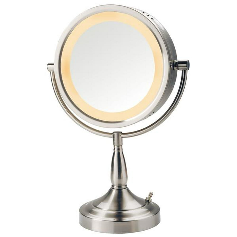 8.5" 7X1X Lighted Table Mirror, Nickel