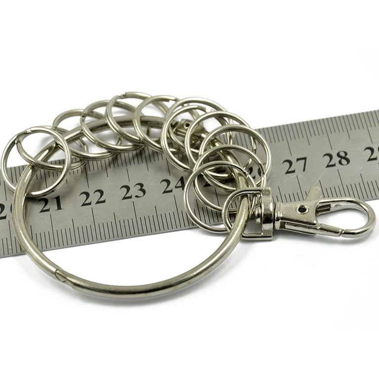 Yueton Large Vintage Nickel Round Key Chain Key Ring, Pack of 2 (Nickel)