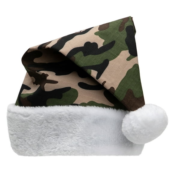 Green and White Camouflage Unisex Adult Christmas Santa Hat Costume Accessory - One Size