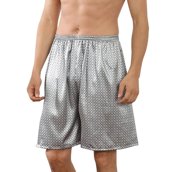 Eashery Mens Cotton Pajamas Set Men's Summer Sleepwear Short Printed Pant Casual Straight Elastic Waist Shorts Comfortable Pajama Pant Silver XX-Large