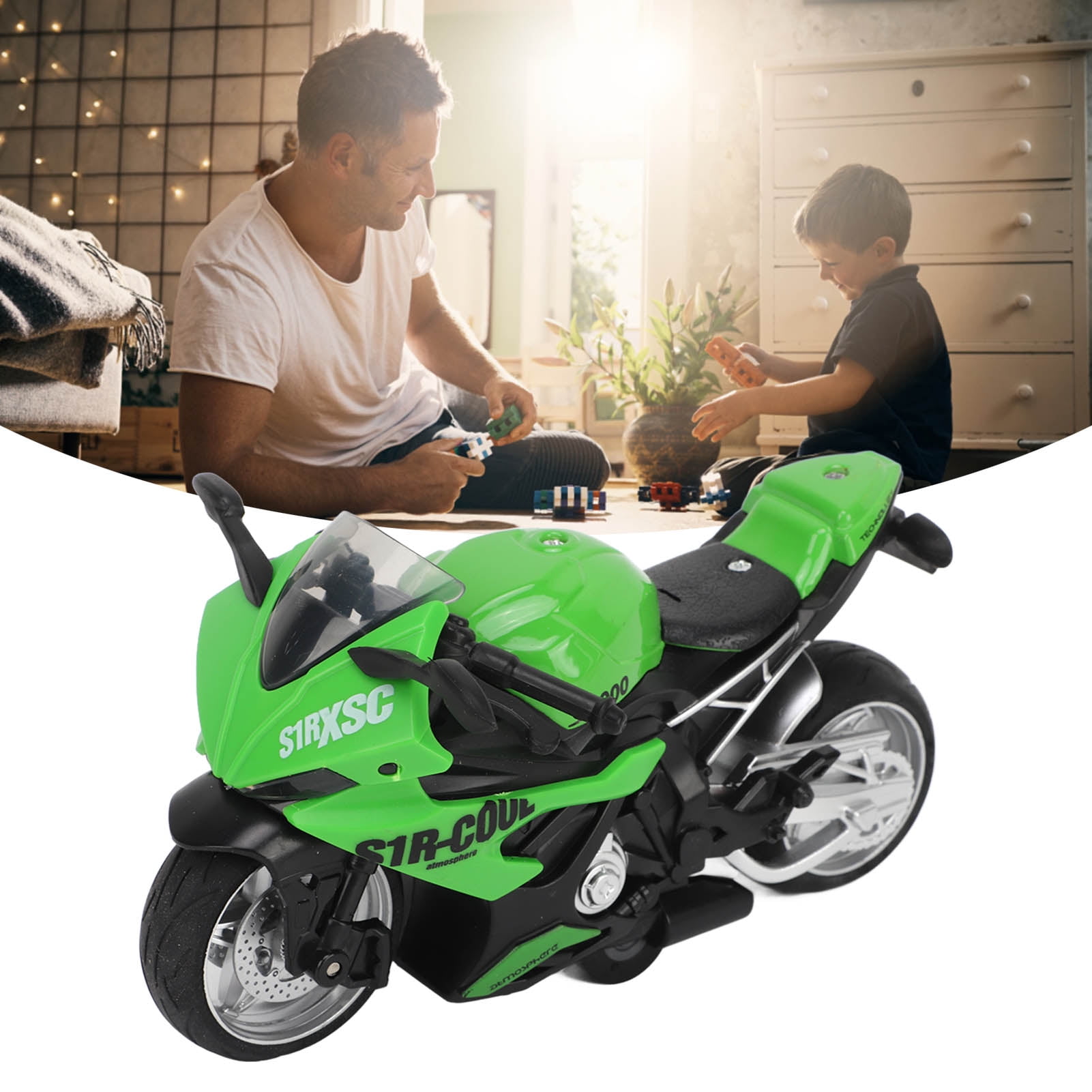 2 Motos Jouets En Alliage - Moto Verte Irisée + Scooter Bleu, Rétrofriction, Pour Enfants