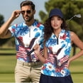 thumbnail image 2 of Aplkyhs Matching Golf Shirts for Couple Blue Flowers American Flag Quarter Zip Golf Tennis Tank Top Quick Dry Athletic Sleeveless Shirts Racerback Design Machine Washable Lapel Design, 2 of 6
