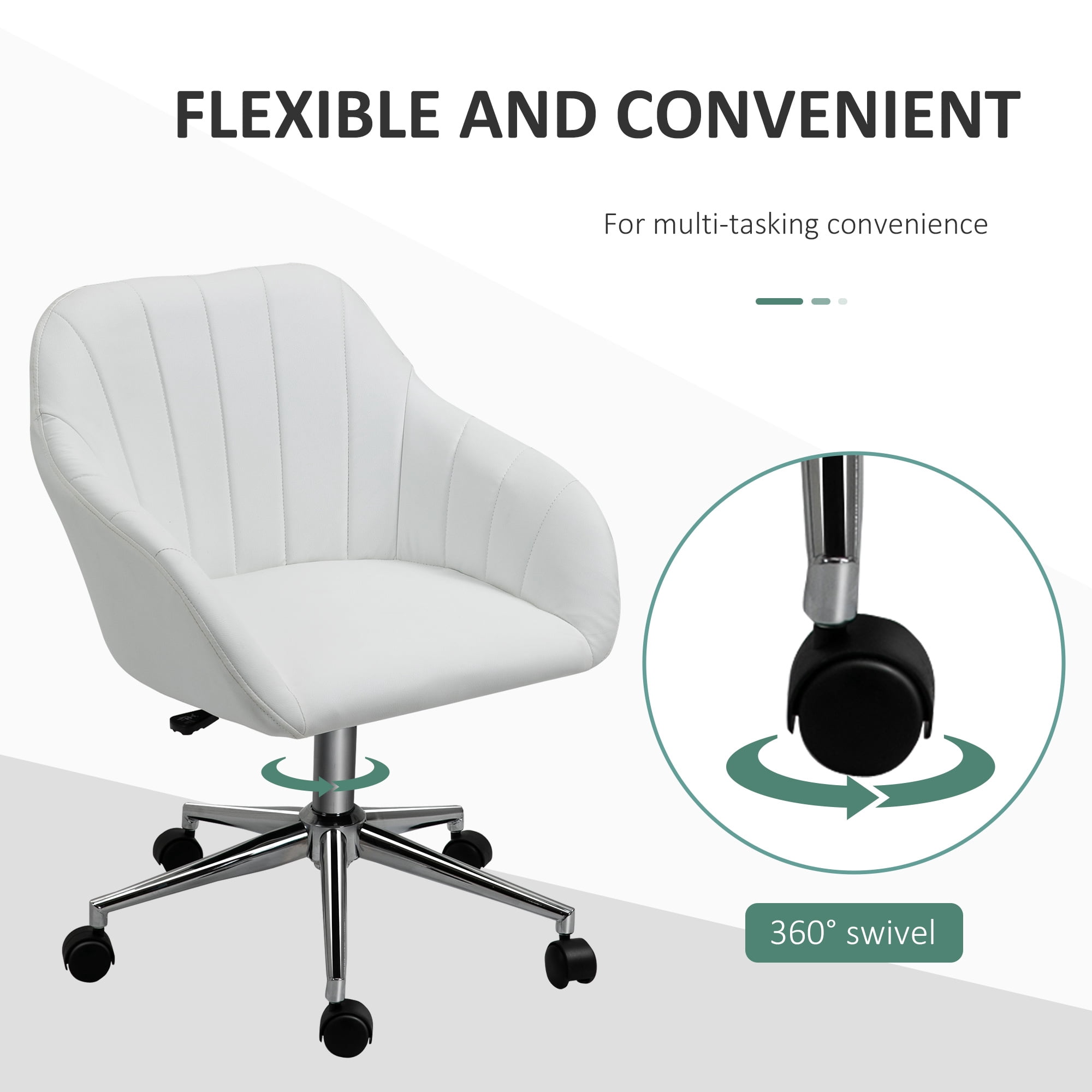White Faux Leather Office Chair with Adjustable Height and Swivel Wheels