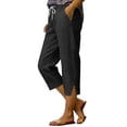 thumbnail image 2 of Kelon Women's Casual Pants, 2026 Women's Linen Capri Pants Summer High Waist Drawstring Elastic Wide Leg Cropped Casual Lounge Pants, M, 2 of 4