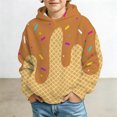 thumbnail image 2 of Kids Boys Girls Dripping Ice Cream Sprinkle Print Waffle Knit Hoodie Long Sleeve Hooded Sweatshirt With Front Pocket Casual Tops For Teen 4-14 Years, 2 of 4