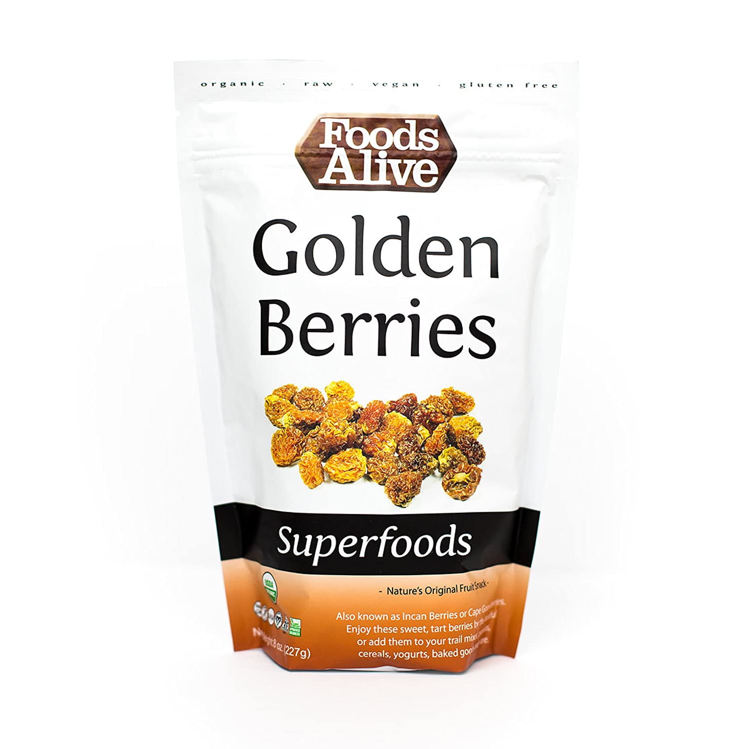 Foods Alive Organic Golden Berries -  8oz (Single Pack) | Organic, Sun Dried Fruit | Gluten Free, Healthy Snacks | Add to Trail Mix for a Vitamin C Boost | Stay Healthy with these High Fiber Snacks!