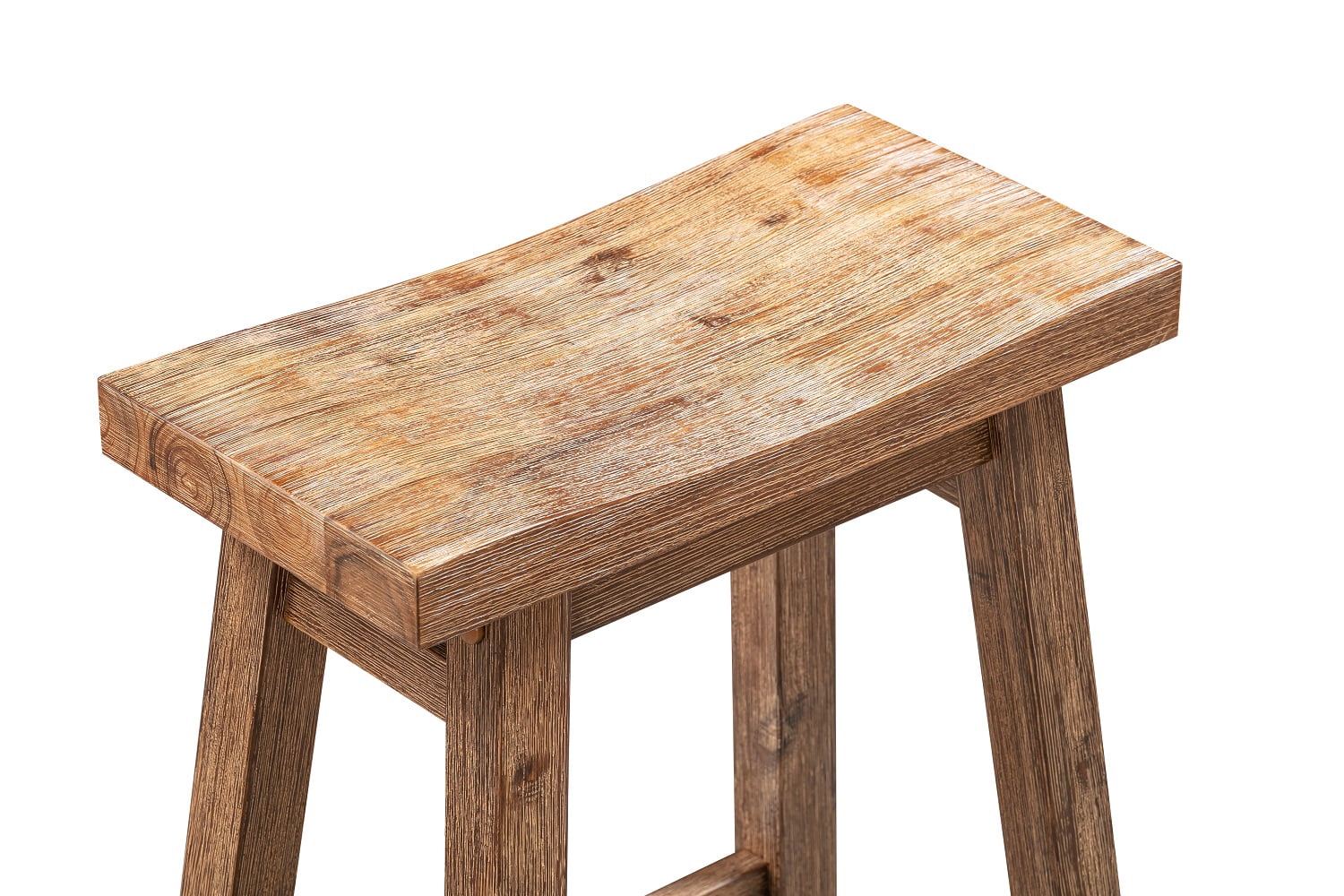 Boraam Sonoma Bar Height Backless Saddle Wood Kitchen Bar Stool, Barnwood Wire-Brush Finish