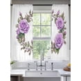 thumbnail image 2 of Purple Rose Sheer Curtains 72 Inch Length 2 Panels Set, Spring Flower Watercolor Modern Floral Leaf Voile Window Treatment Rod Pocket Curtains Sheers Drapes for Bedroom/Living Room/Kitchen 52"x72"x2, 2 of 7