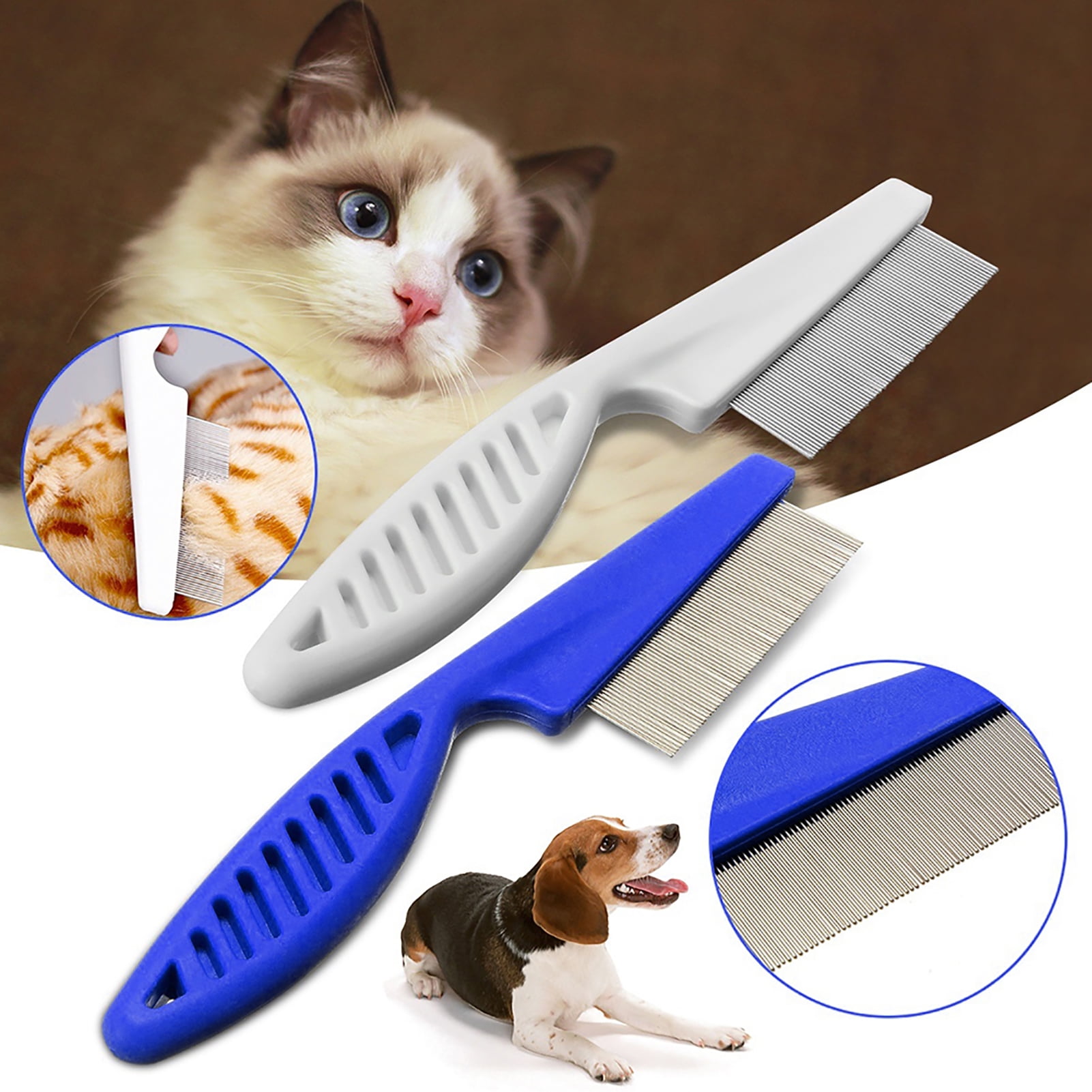 Han Shi Stainless Steel Pet Grooming Comb Cats Dogs Comb for Removeing Tangles and Knots Home Pet Cleaning Brush Kit