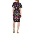 thumbnail image 2 of ADRIANNA PAPELL Womens Navy Zippered Lined Back Slit Hem Floral Flutter Sleeve Round Neck Above The Knee Wear To Work Sheath Dress 6, 2 of 4