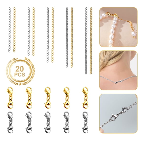EEEkit 20pcs Double Lobster Clasp with Extender Chain for DIY Bracelet Necklace Making, Jewelry Accessories Gifts for Women