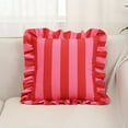thumbnail image 2 of Striped Dutch Velvet Ruffled Pillow Cover - 18X18 Inch Red And Pink Striped Throw Pillow Case For Couch,Bed,Living Room,Home Decor, 2 of 3