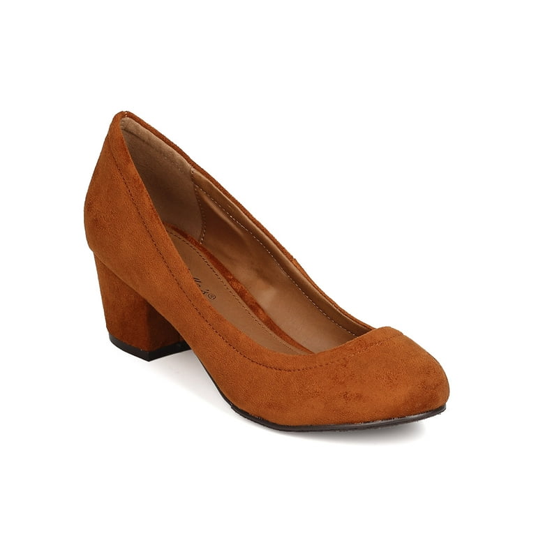 Breckelles Kelly 11 Women Faux Suede Almond Toe Chunky Heel Pump Walmart