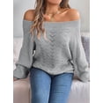 thumbnail image 4 of Crochet Tops for Women Off the Shoulder Sweaters Summer Long Sleeve Hollow Out Knit Beach Clothes Gray L, 4 of 9