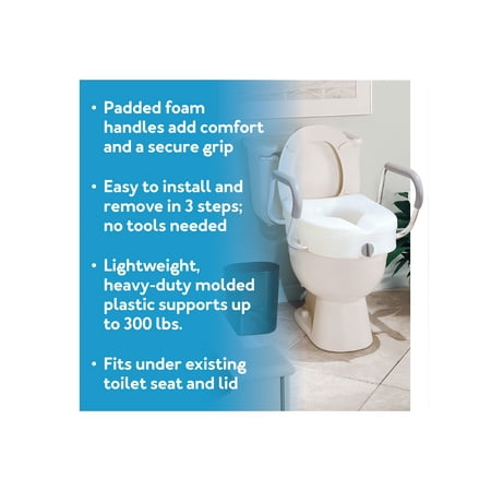 Carex E-Z Lock White Polyethylene Non-Elongated Toilet Seat with Arms 5 Height up to 300 lbs