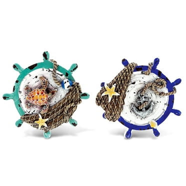 CoTa Global Ship Wheel Refrigerator Nautical Ocean Magnets Set of 2 - Assorted Resin Beach Design, Fun and Cute Ocean Magnets For Kitchen Fridge, Locker, Home Decor and Office Decor Novelty - 2 Pack