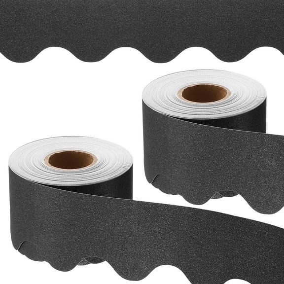 Uxcell Glitter Bulletin Board Border, 2 Roll 65.6 Feet Poster Chalkboard Cork Decoration Trim Scalloped Borders Wall Decor for Classroom Office Locker, Black