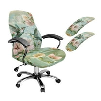 FKELYI Lily Floral Hummingbird Green Print Office Chair Cover with Armrest Covers Swivel Boss Armchair Protector Anti-Dust Cover for Computer Chair Decoration, Large